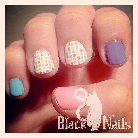 Pastel Polka Party Nail Art Right Hand