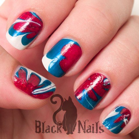 Fourth of July Water Marble Nail Art Base