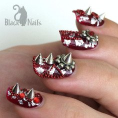 Red Ombre and Silver Foil Spiked & Studded Side View
