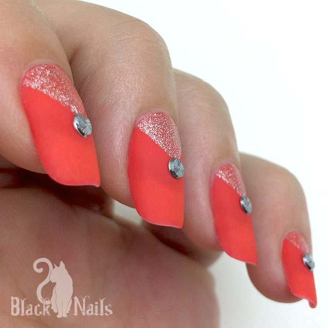 Studded Matte Coral Nails Side View