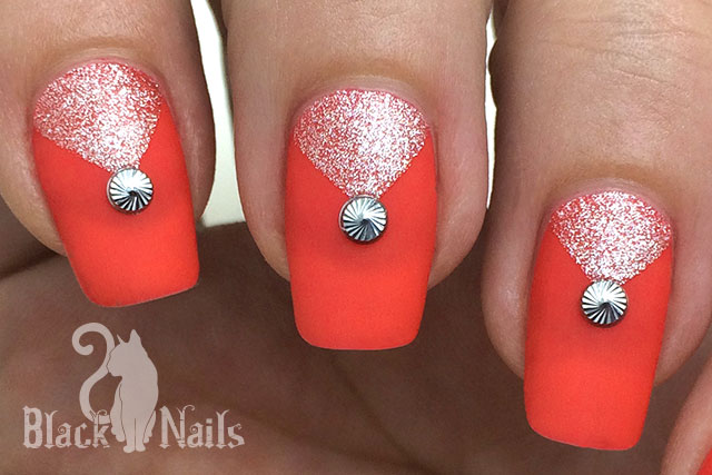 Studded Matte Coral Nails Top View