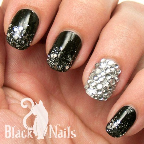 Black and Silver Gothic Winter Nail Art