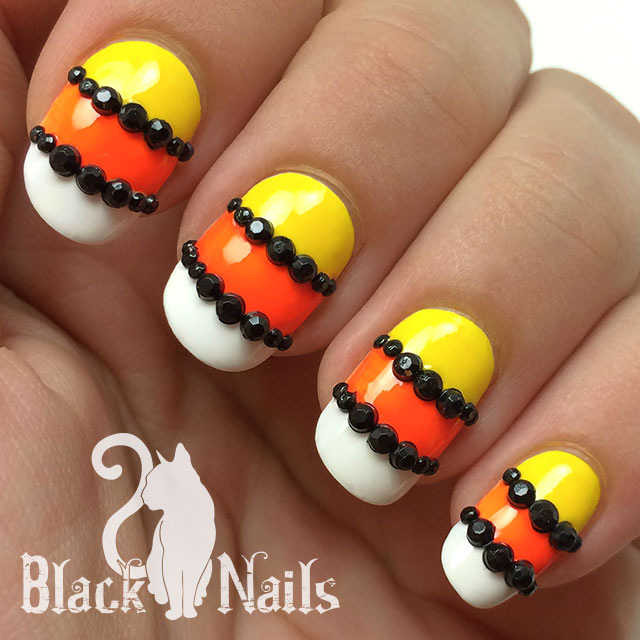 Candy Corn Stripes and Studs Halloween Nail Art | Black ...