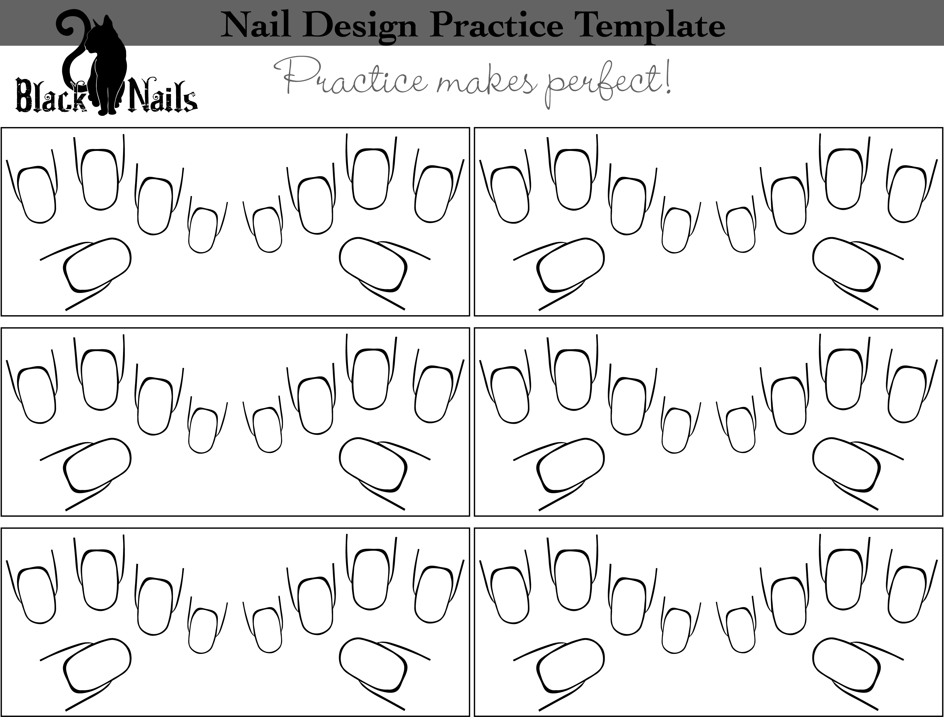 Nail Art Design Practice Sheet - Full Hand Oval