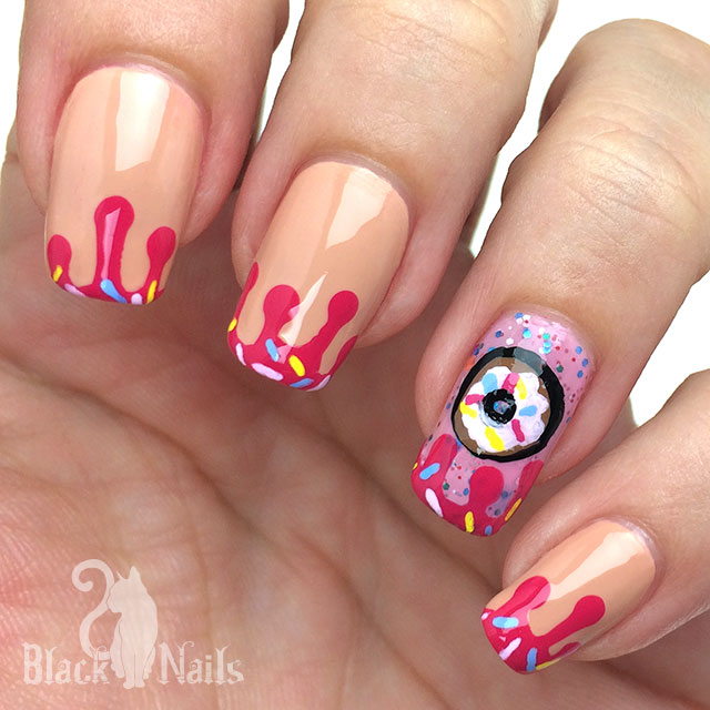 Dripping Donut Nails with Sprinkles Nail Art