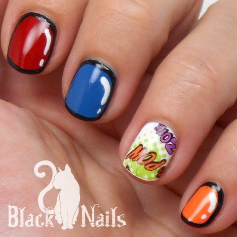 Outlined Comic Skittle Nail Art Side View