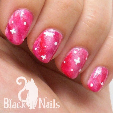 Pink Glitter Galaxy Nail Art Side View