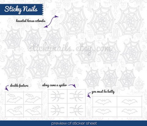Sticky Nails Spiderwebs & Bats Stencil Stickers Preview